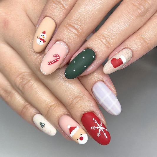 Holiday Decorations Medium Round Beige Winter Press On Nails