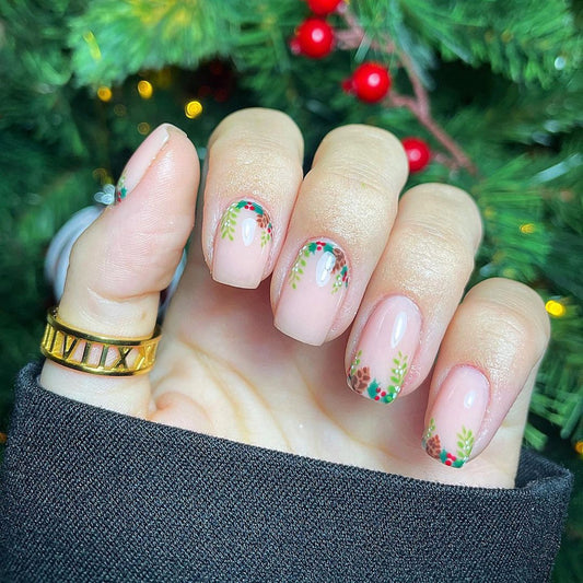 Hang Up The Mistletoe Medium Square Beige Holiday Press On Nails