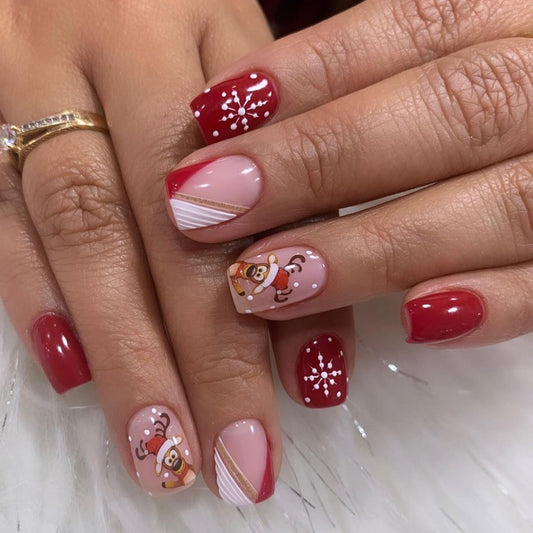 Hello Mister Reindeer Medium Square Red Holiday Press On Nails