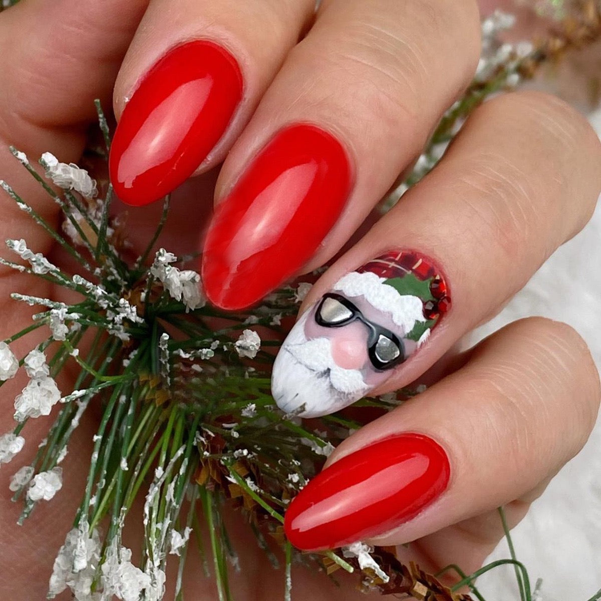 Cool Santa Medium Almond Red Holiday Press On Nails