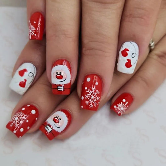 Santa Mittens Medium Square Red Winter Press On Nails