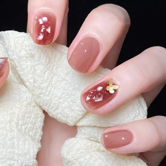 Dessert Spoon Short Square Brown Jelly Press On Nails