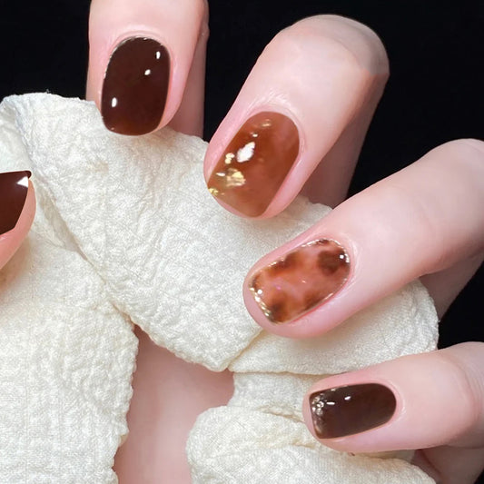 Chocolate Covered Caramel Short Square Brown Jelly Press On Nails