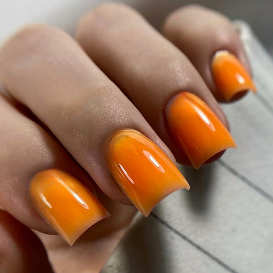 Sunset Bliss Medium Square Shape Ombre Orange Press-on Nail Set with Gradient Effect