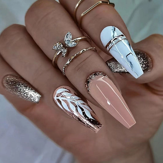 Imagined Long Coffin Pink Bold Press On Nails