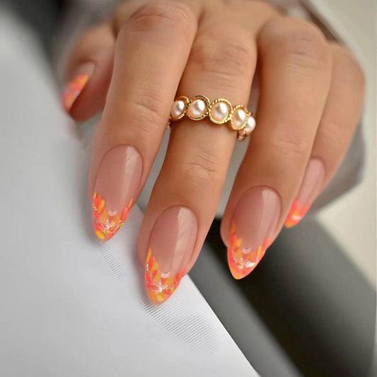 Goes Live Short Stiletto Orange Floral Press On Nails