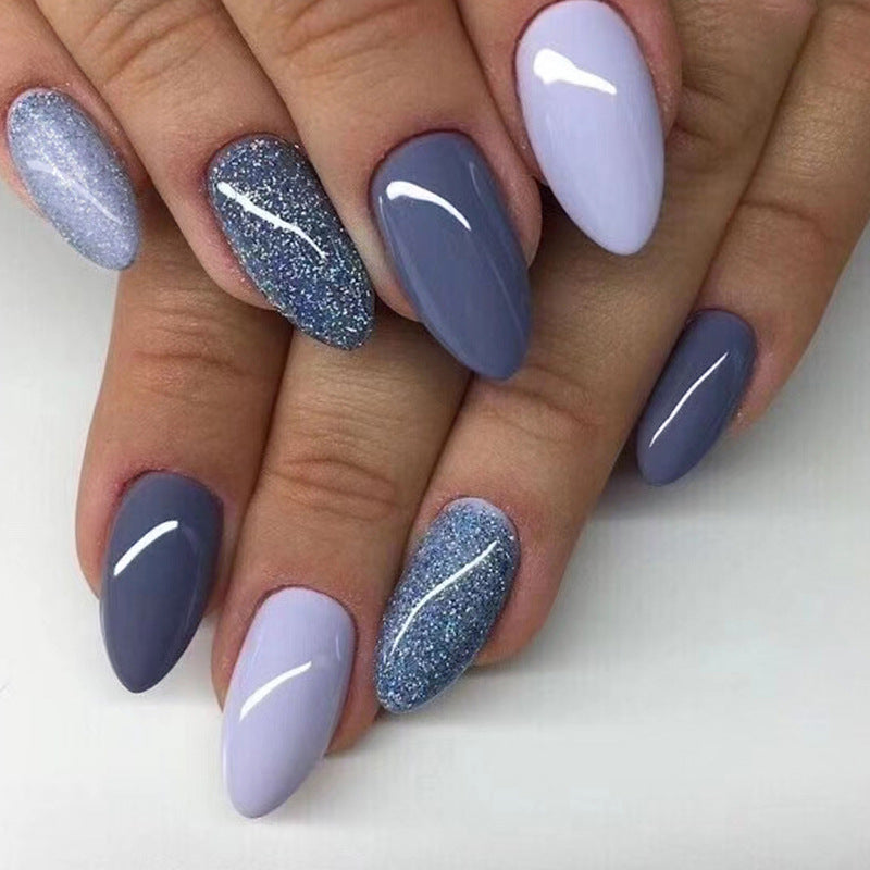 Whistle Short Almond Gray Glitter Press On Nails