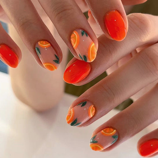 Orange Crisis Short Round Orange Summer Press On Nails