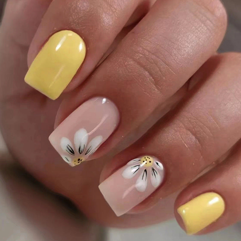 Entrance Medium Square Yellow Floral Press On Nails