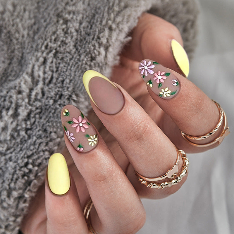 Any Day Now Medium Oval Yellow Floral Press On Nails