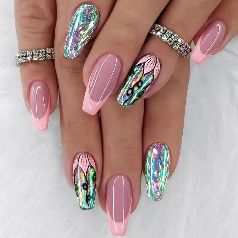 Psychedelic Journey Medium Coffin Multicolor Bold Press On Nails