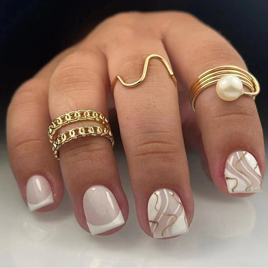Lace Ups Long Square White Studded Press On Nails