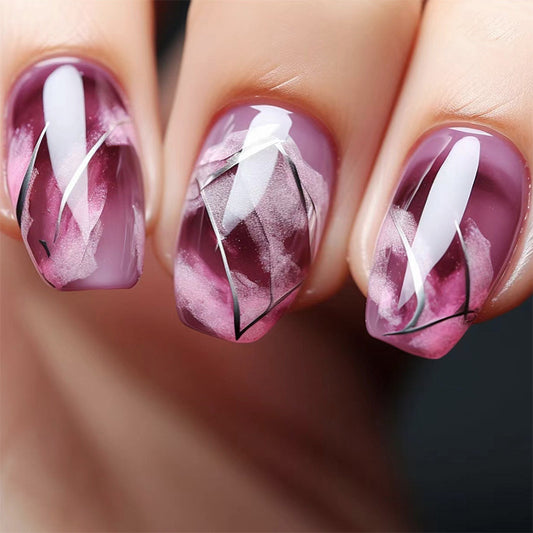 Jewel Tones Short Coffin Purple Marble Press On Nails