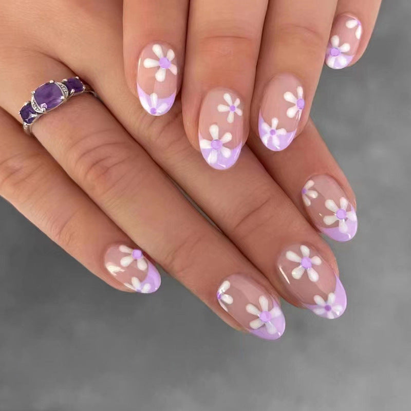 Rotterdam Short Round Multicolor Floral Press On Nails