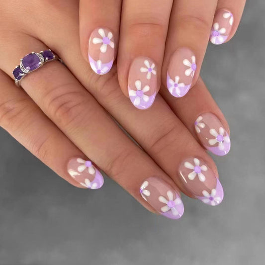 Rotterdam Short Round Multicolor Floral Press On Nails