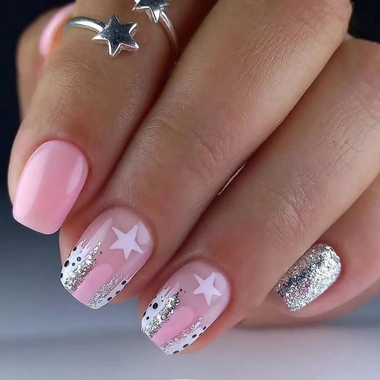 Aging Well Short Square Pink Cute Press On Nails