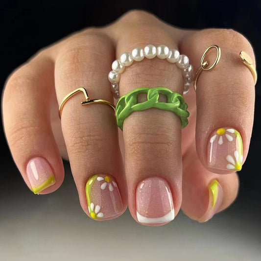 Layers Of Flavors Short Square Yellow Floral Press On Nails