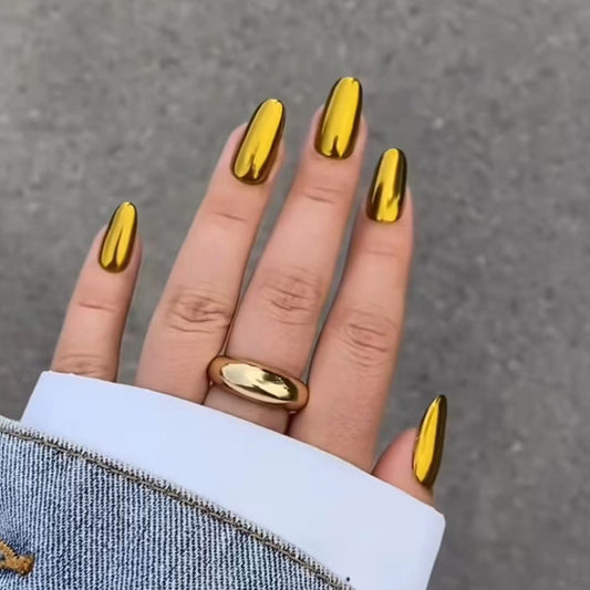 Bang For Your Buck Medium Oval Gold Glossy Press On Nails