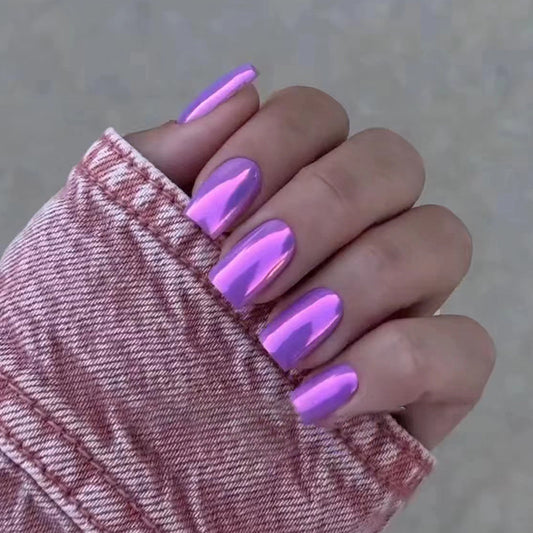 Who Knows Medium Square Purple Glossy Press On Nails