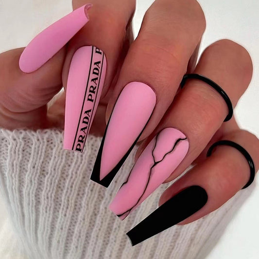 Prada Vibes Only Long Coffin Pink Bold Press On Nails