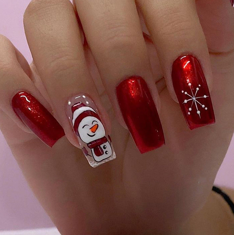 The Happiest Snowman Medium Square Red Holiday Press On Nails