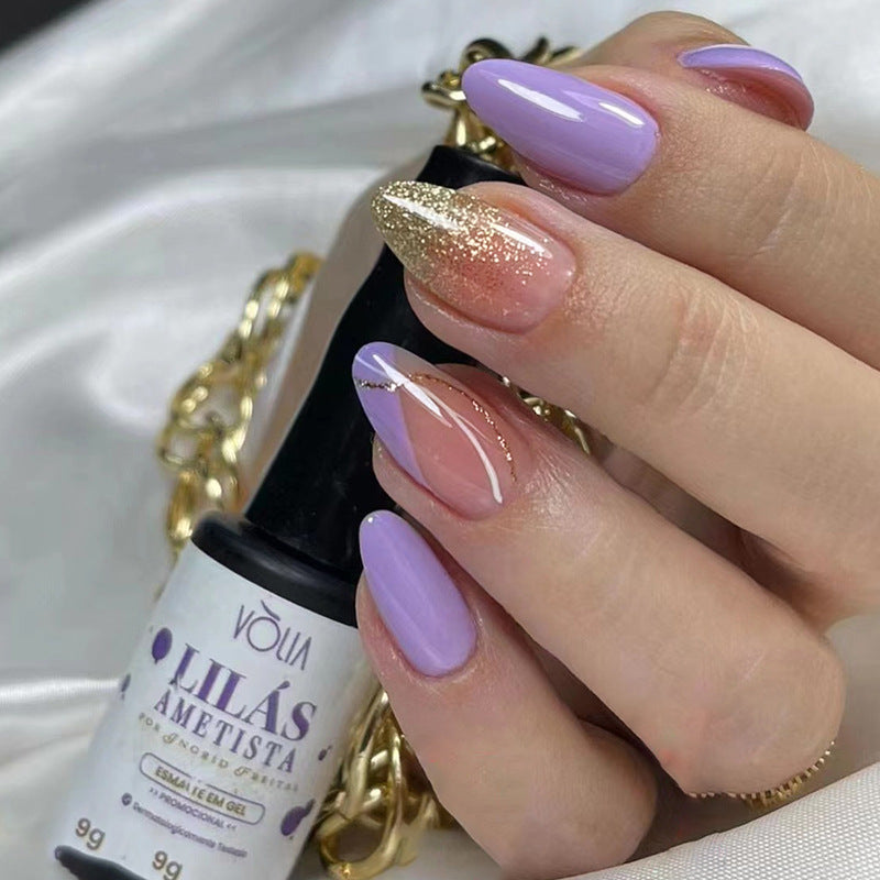 Let Me Go Medium Almond Purple Glitter Press On Nails