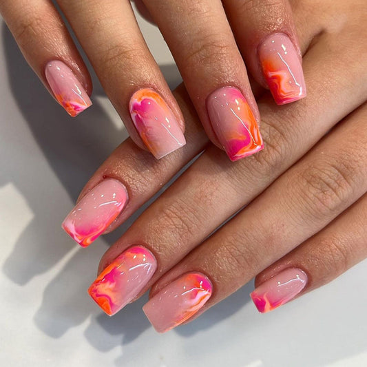 What To Expect Medium Square Pink Marble Press On Nails