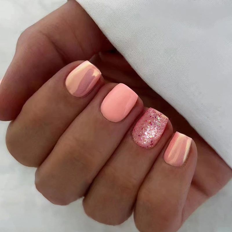 Worry Free Short Square Pink Glam Press On Nails