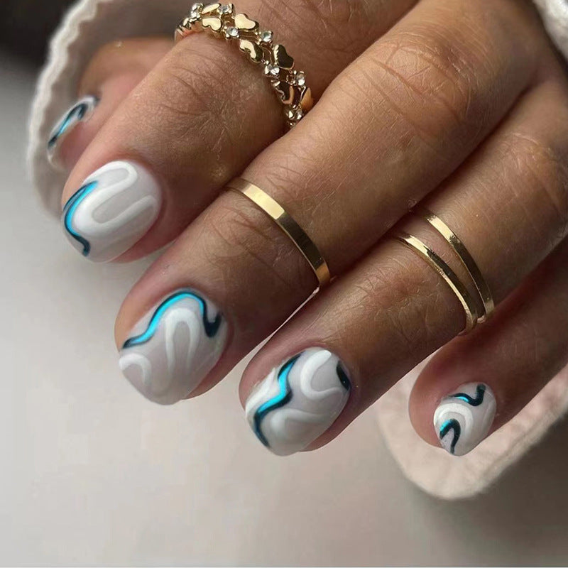 Watch Them Perform Short Squoval Gray Marble Press On Nails