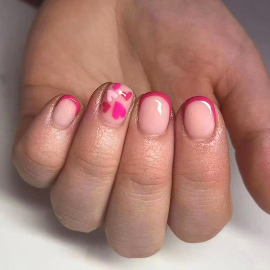 The Love Of Me Short Squoval Pink Hearts Press On Nails