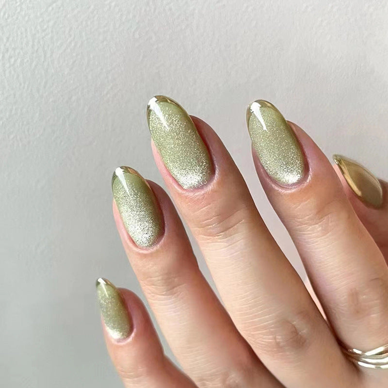 Influencing You Long Oval Green Glitter Press On Nails