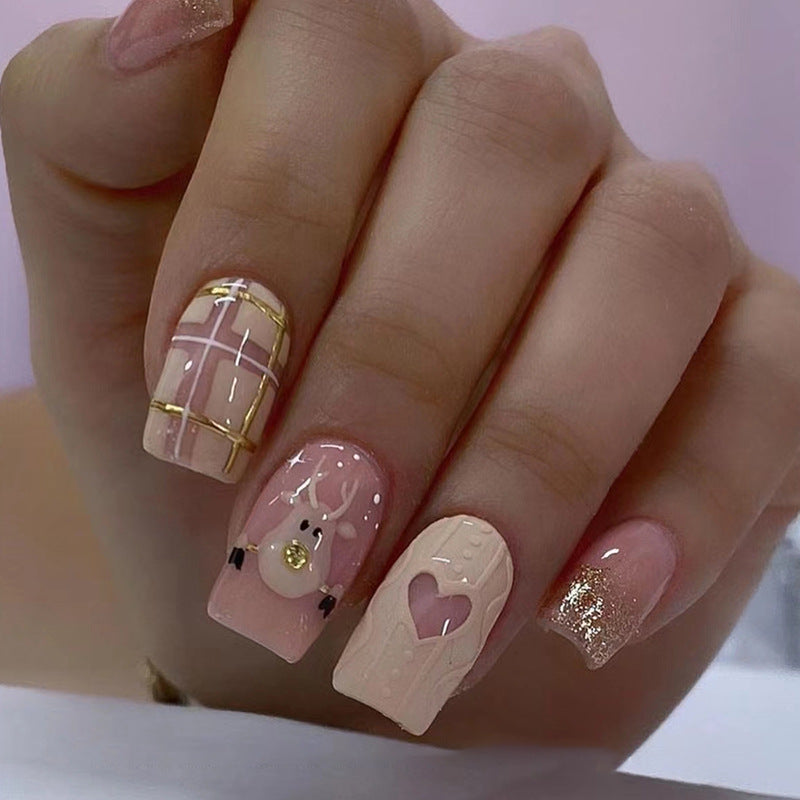 Sweater Weather Knitted Medium Coffin Pink Winter Press On Nails