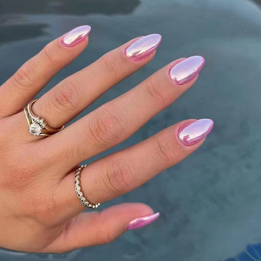 Talk About It Medium Almond Pink Glossy Press On Nails