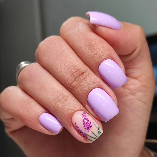 Lavender Farm Medium Square Purple Spring Press On Nails