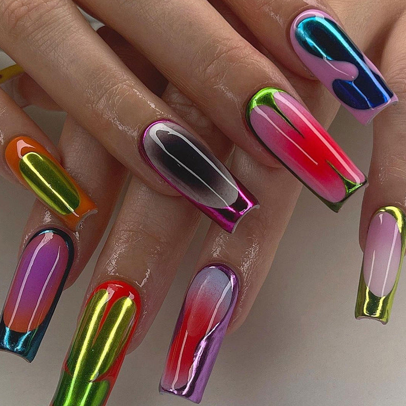 Overworked Long Coffin Multicolor Y2K Press On Nails