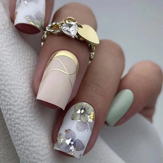 Reconnect With Yourself Short Square Multicolor Floral Press On Nails