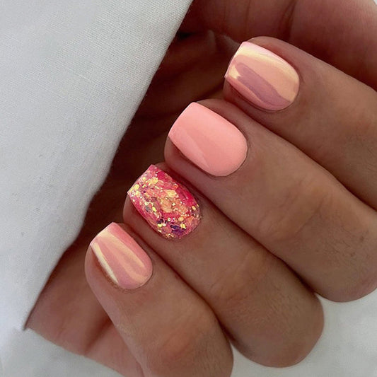 Startup Short Square Orange Glitter Press On Nails