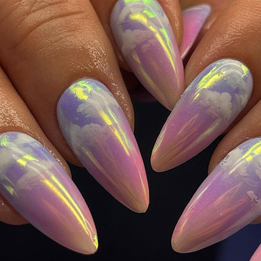 Cotton Candy Skies Long Almond Purple Glossy Press On Nails