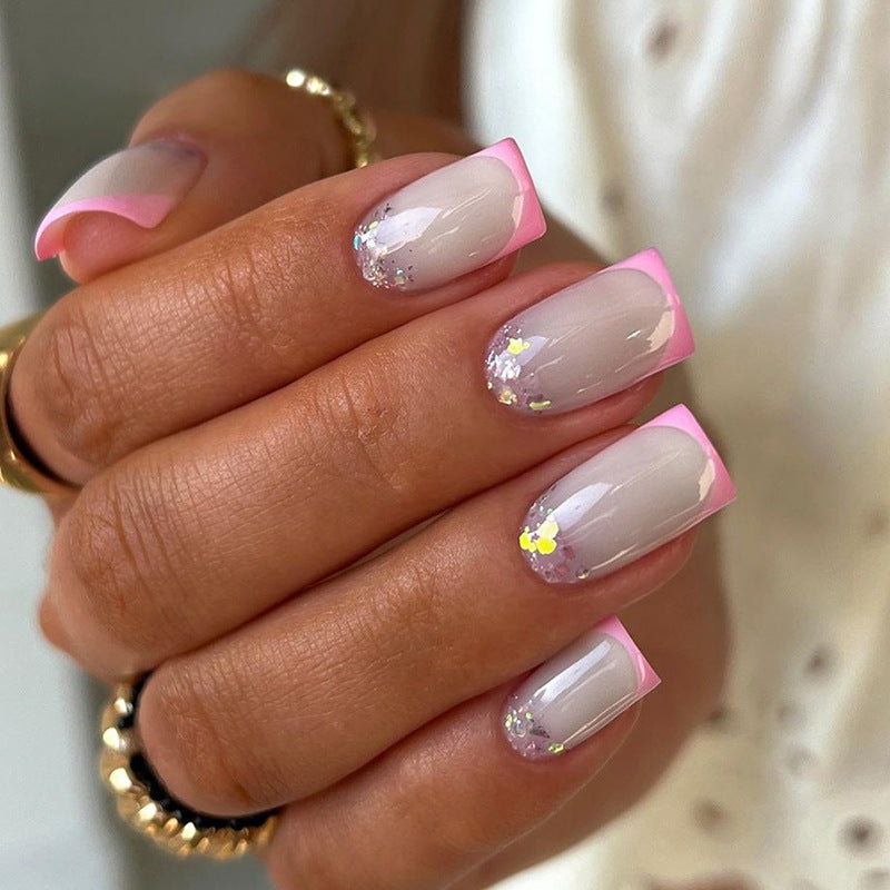 Everything Is A Miracle Medium Square Pink French Tips Press On Nails