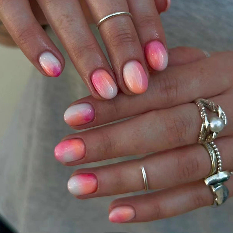 A Midterm Trial Short Round Pink Marble Press On Nails