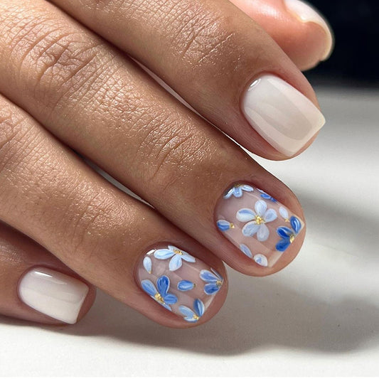 Strange Place Short Square Blue Floral Press On Nails