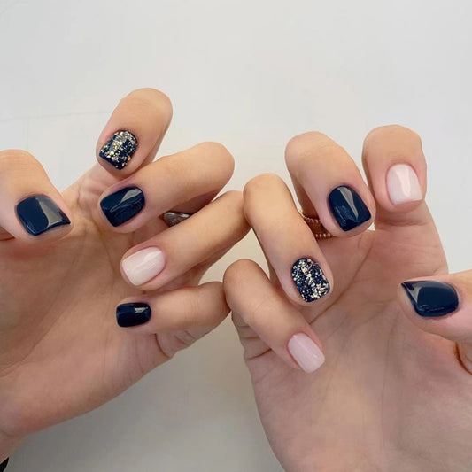 Intentional Short Square Blue Glitter Press On Nails