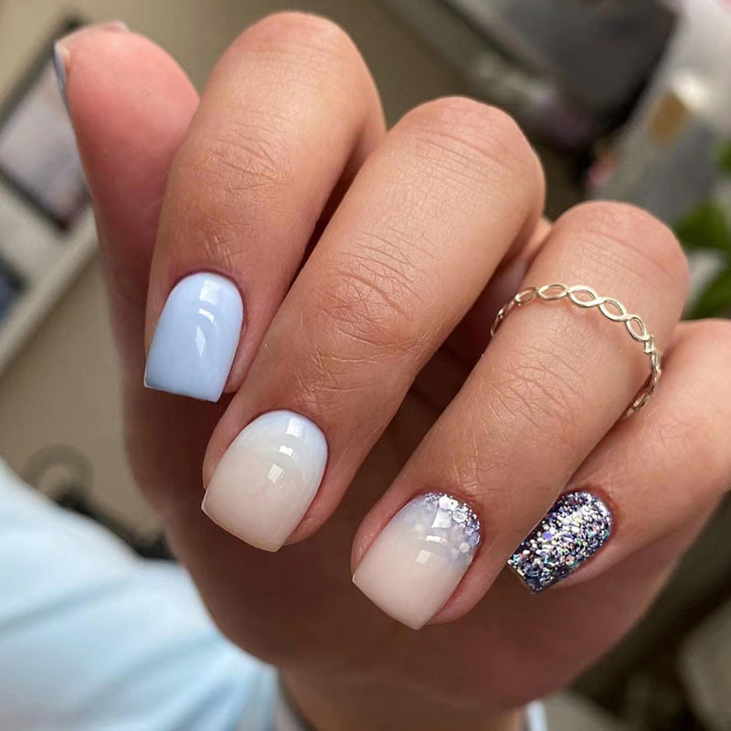 Everything To See Short Square White Glitter Press On Nails