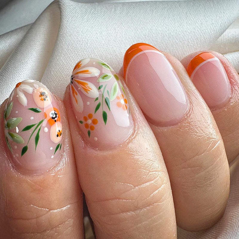 Little Bits Of Happiness Short Oval Orange Spring Press On Nails