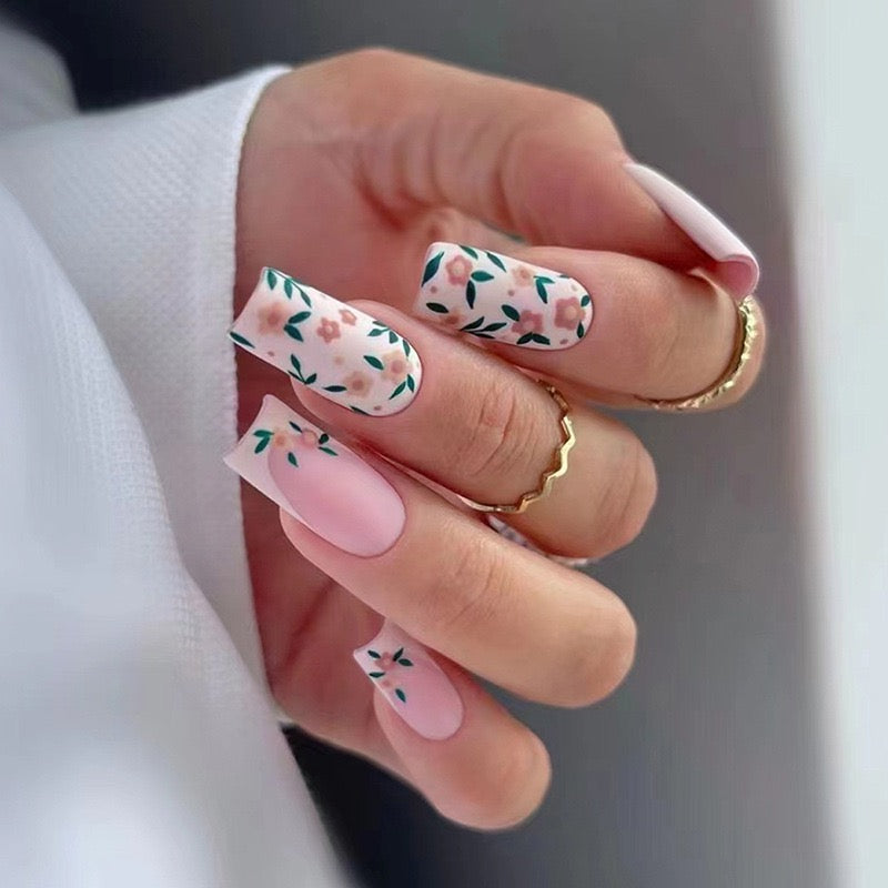 Too Big For Life Long Square White Floral Press On Nails