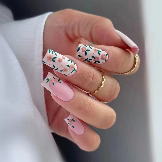 Too Big For Life Long Square White Floral Press On Nails