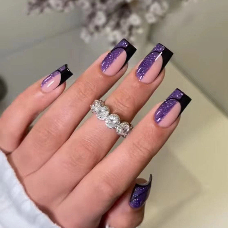 Beat It Up Medium Square Purple Geometric Press On Nails