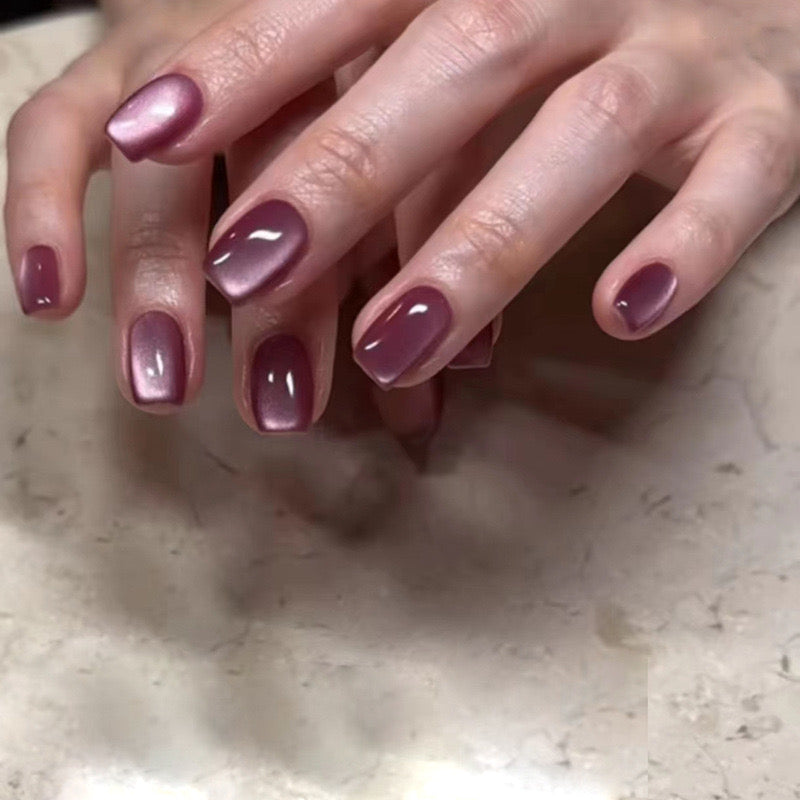 Sophisticated Short Square Plum Press-On Nails with Shimmer Finish