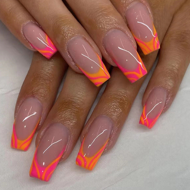 Waltz In Medium Coffin Orange Groovy Press On Nails