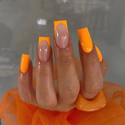 Let Them In Medium Square Orange French Tips Press On Nails